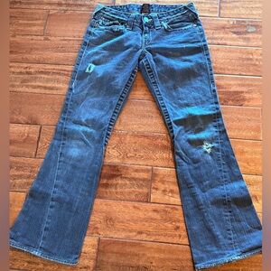 True Religion Distressed Blue Jeans Wide Flare Leg. Size 27 (IS size 4).